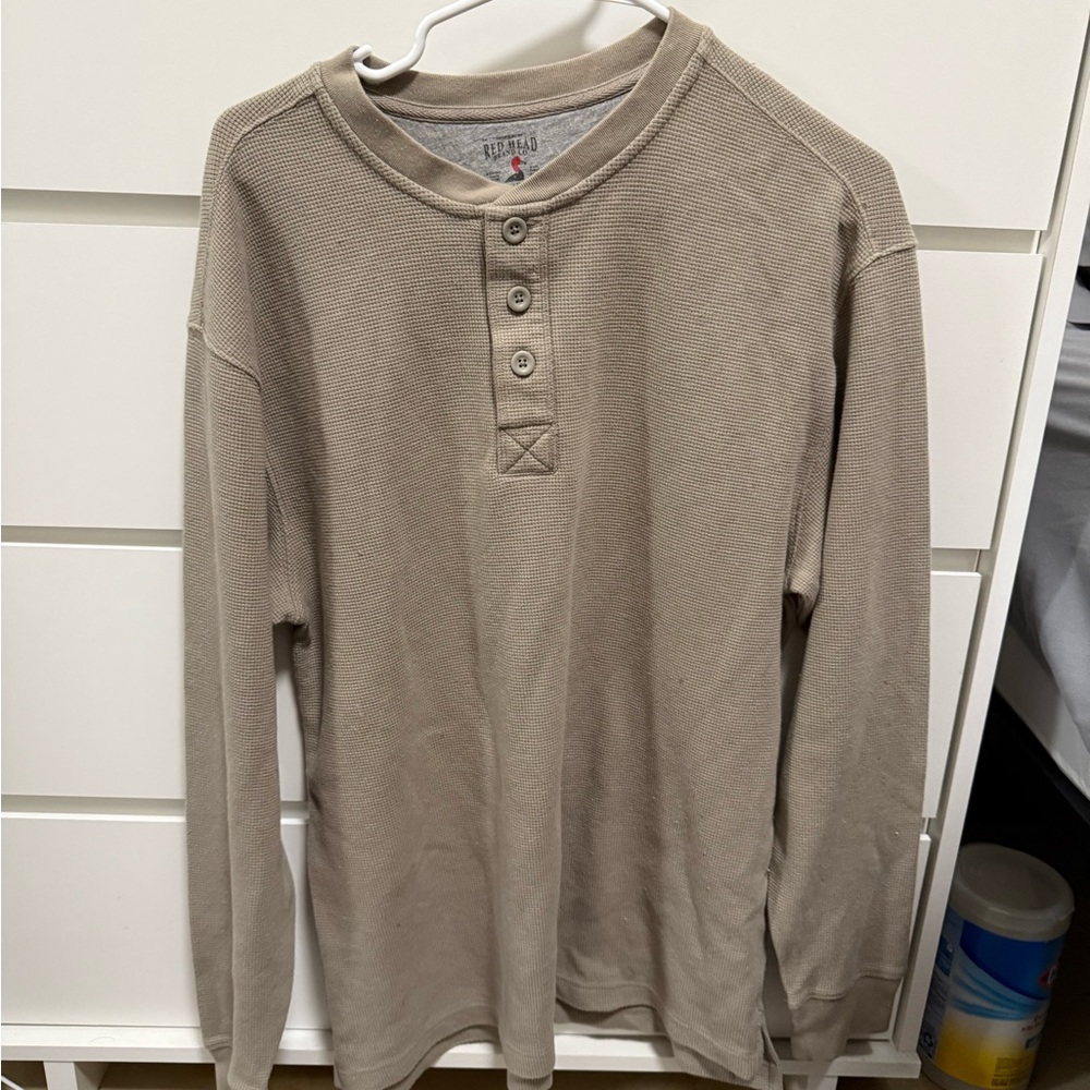 Tan Long Sleeve Henley Shirt